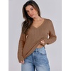 image:imageANRABESS Womens Long Sleeve Cable Knit Sweater 2026 Fall Fashion V Neck Fitted Pullover Top Business Casual Work Fall OutfitsKhaki Tan