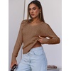 image:imageANRABESS Womens Long Sleeve Cable Knit Sweater 2026 Fall Fashion V Neck Fitted Pullover Top Business Casual Work Fall OutfitsKhaki Tan