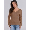 image:imageANRABESS Womens Long Sleeve Cable Knit Sweater 2026 Fall Fashion V Neck Fitted Pullover Top Business Casual Work Fall OutfitsKhaki Tan