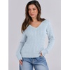 image:imageANRABESS Womens Long Sleeve Cable Knit Sweater 2026 Fall Fashion V Neck Fitted Pullover Top Business Casual Work Fall OutfitsLight Blue