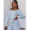image:imageANRABESS Womens Long Sleeve Cable Knit Sweater 2026 Fall Fashion V Neck Fitted Pullover Top Business Casual Work Fall OutfitsLight Blue