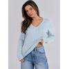 image:imageANRABESS Womens Long Sleeve Cable Knit Sweater 2026 Fall Fashion V Neck Fitted Pullover Top Business Casual Work Fall OutfitsLight Blue