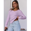 image:imageANRABESS Womens Long Sleeve Cable Knit Sweater 2026 Fall Fashion V Neck Fitted Pullover Top Business Casual Work Fall OutfitsLight Purple
