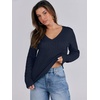 image:imageANRABESS Womens Long Sleeve Cable Knit Sweater 2026 Fall Fashion V Neck Fitted Pullover Top Business Casual Work Fall OutfitsNavy Blue