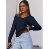image:imageANRABESS Womens Long Sleeve Cable Knit Sweater 2026 Fall Fashion V Neck Fitted Pullover Top Business Casual Work Fall OutfitsNavy Blue