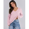 image:imageANRABESS Womens Long Sleeve Cable Knit Sweater 2026 Fall Fashion V Neck Fitted Pullover Top Business Casual Work Fall OutfitsPink