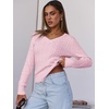 image:imageANRABESS Womens Long Sleeve Cable Knit Sweater 2026 Fall Fashion V Neck Fitted Pullover Top Business Casual Work Fall OutfitsPink