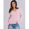 image:imageANRABESS Womens Long Sleeve Cable Knit Sweater 2026 Fall Fashion V Neck Fitted Pullover Top Business Casual Work Fall OutfitsPink