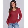 image:imageANRABESS Womens Long Sleeve Cable Knit Sweater 2026 Fall Fashion V Neck Fitted Pullover Top Business Casual Work Fall OutfitsRed