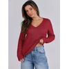 image:imageANRABESS Womens Long Sleeve Cable Knit Sweater 2026 Fall Fashion V Neck Fitted Pullover Top Business Casual Work Fall OutfitsRed