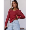 image:imageANRABESS Womens Long Sleeve Cable Knit Sweater 2026 Fall Fashion V Neck Fitted Pullover Top Business Casual Work Fall OutfitsRed