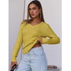 image:imageANRABESS Womens Long Sleeve Cable Knit Sweater 2026 Fall Fashion V Neck Fitted Pullover Top Business Casual Work Fall OutfitsYellow