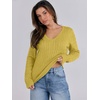 image:imageANRABESS Womens Long Sleeve Cable Knit Sweater 2026 Fall Fashion V Neck Fitted Pullover Top Business Casual Work Fall OutfitsYellow