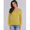 image:imageANRABESS Womens Long Sleeve Cable Knit Sweater 2026 Fall Fashion V Neck Fitted Pullover Top Business Casual Work Fall OutfitsYellow