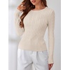image:imageANRABESS Womens Long Sleeve Cable Knit Sweater Jumper Crewneck Pullover Soft Dressy Casual Tops Cute 2026 Fall Trendy OutfitsApricot