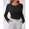 image:imageANRABESS Womens Long Sleeve Cable Knit Sweater Jumper Crewneck Pullover Soft Dressy Casual Tops Cute 2026 Fall Trendy OutfitsBlack