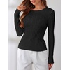 image:imageANRABESS Womens Long Sleeve Cable Knit Sweater Jumper Crewneck Pullover Soft Dressy Casual Tops Cute 2026 Fall Trendy OutfitsBlack