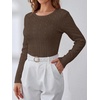 image:imageANRABESS Womens Long Sleeve Cable Knit Sweater Jumper Crewneck Pullover Soft Dressy Casual Tops Cute 2026 Fall Trendy OutfitsCoffee