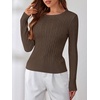 image:imageANRABESS Womens Long Sleeve Cable Knit Sweater Jumper Crewneck Pullover Soft Dressy Casual Tops Cute 2026 Fall Trendy OutfitsCoffee