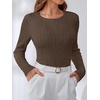 image:imageANRABESS Womens Long Sleeve Cable Knit Sweater Jumper Crewneck Pullover Soft Dressy Casual Tops Cute 2026 Fall Trendy OutfitsCoffee