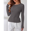 image:imageANRABESS Womens Long Sleeve Cable Knit Sweater Jumper Crewneck Pullover Soft Dressy Casual Tops Cute 2026 Fall Trendy OutfitsDark Grey