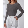 image:imageANRABESS Womens Long Sleeve Cable Knit Sweater Jumper Crewneck Pullover Soft Dressy Casual Tops Cute 2026 Fall Trendy OutfitsDark Grey