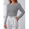 image:imageANRABESS Womens Long Sleeve Cable Knit Sweater Jumper Crewneck Pullover Soft Dressy Casual Tops Cute 2026 Fall Trendy OutfitsGrey