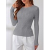 image:imageANRABESS Womens Long Sleeve Cable Knit Sweater Jumper Crewneck Pullover Soft Dressy Casual Tops Cute 2026 Fall Trendy OutfitsGrey