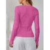 image:imageANRABESS Womens Long Sleeve Cable Knit Sweater Jumper Crewneck Pullover Soft Dressy Casual Tops Cute 2026 Fall Trendy OutfitsHot Pink