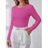 image:imageANRABESS Womens Long Sleeve Cable Knit Sweater Jumper Crewneck Pullover Soft Dressy Casual Tops Cute 2026 Fall Trendy OutfitsHot Pink