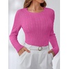 image:imageANRABESS Womens Long Sleeve Cable Knit Sweater Jumper Crewneck Pullover Soft Dressy Casual Tops Cute 2026 Fall Trendy OutfitsHot Pink