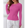 image:imageANRABESS Womens Long Sleeve Cable Knit Sweater Jumper Crewneck Pullover Soft Dressy Casual Tops Cute 2026 Fall Trendy OutfitsHot Pink