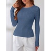 image:imageANRABESS Womens Long Sleeve Cable Knit Sweater Jumper Crewneck Pullover Soft Dressy Casual Tops Cute 2026 Fall Trendy OutfitsIndigo