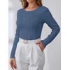 image:imageANRABESS Womens Long Sleeve Cable Knit Sweater Jumper Crewneck Pullover Soft Dressy Casual Tops Cute 2026 Fall Trendy OutfitsIndigo