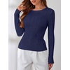 image:imageANRABESS Womens Long Sleeve Cable Knit Sweater Jumper Crewneck Pullover Soft Dressy Casual Tops Cute 2026 Fall Trendy OutfitsNavy Blue