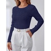 image:imageANRABESS Womens Long Sleeve Cable Knit Sweater Jumper Crewneck Pullover Soft Dressy Casual Tops Cute 2026 Fall Trendy OutfitsNavy Blue