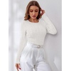 image:imageANRABESS Womens Long Sleeve Cable Knit Sweater Jumper Crewneck Pullover Soft Dressy Casual Tops Cute 2026 Fall Trendy OutfitsOff Cream White
