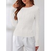 image:imageANRABESS Womens Long Sleeve Cable Knit Sweater Jumper Crewneck Pullover Soft Dressy Casual Tops Cute 2026 Fall Trendy OutfitsOff Cream White