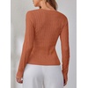 image:imageANRABESS Womens Long Sleeve Cable Knit Sweater Jumper Crewneck Pullover Soft Dressy Casual Tops Cute 2026 Fall Trendy OutfitsRust