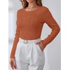 image:imageANRABESS Womens Long Sleeve Cable Knit Sweater Jumper Crewneck Pullover Soft Dressy Casual Tops Cute 2026 Fall Trendy OutfitsRust
