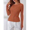 image:imageANRABESS Womens Long Sleeve Cable Knit Sweater Jumper Crewneck Pullover Soft Dressy Casual Tops Cute 2026 Fall Trendy OutfitsRust