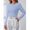 image:imageANRABESS Womens Long Sleeve Cable Knit Sweater Jumper Crewneck Pullover Soft Dressy Casual Tops Cute 2026 Fall Trendy OutfitsSky Blue