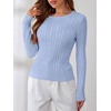image:imageANRABESS Womens Long Sleeve Cable Knit Sweater Jumper Crewneck Pullover Soft Dressy Casual Tops Cute 2026 Fall Trendy OutfitsSky Blue