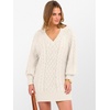 image:imageANRABESS Womens Long Sleeve V Neck Oversized Cable Knit Mini Sweater Dresses 2026 Winter Fall Trendy Pullover Tunic OutfitsBeige