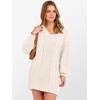 image:imageANRABESS Womens Long Sleeve V Neck Oversized Cable Knit Mini Sweater Dresses 2026 Winter Fall Trendy Pullover Tunic OutfitsBeige