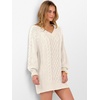 image:imageANRABESS Womens Long Sleeve V Neck Oversized Cable Knit Mini Sweater Dresses 2026 Winter Fall Trendy Pullover Tunic OutfitsBeige