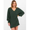 image:imageANRABESS Womens Long Sleeve V Neck Oversized Cable Knit Mini Sweater Dresses 2026 Winter Fall Trendy Pullover Tunic OutfitsDeep Green