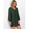 image:imageANRABESS Womens Long Sleeve V Neck Oversized Cable Knit Mini Sweater Dresses 2026 Winter Fall Trendy Pullover Tunic OutfitsDeep Green