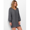 image:imageANRABESS Womens Long Sleeve V Neck Oversized Cable Knit Mini Sweater Dresses 2026 Winter Fall Trendy Pullover Tunic OutfitsDeep Grey