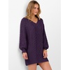 image:imageANRABESS Womens Long Sleeve V Neck Oversized Cable Knit Mini Sweater Dresses 2026 Winter Fall Trendy Pullover Tunic OutfitsPurple